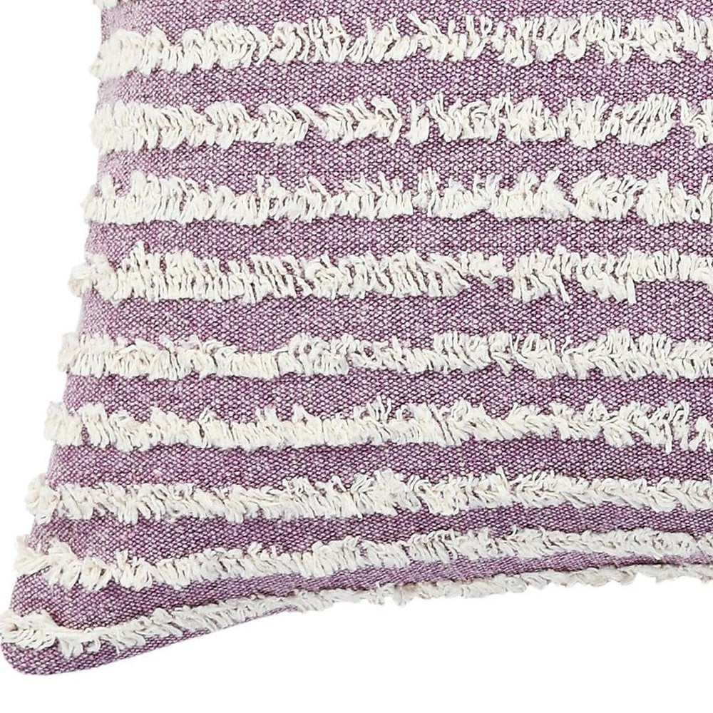 14" X 36" Purple And White Lumbar Striped Cotton Throw Pillow Cover
