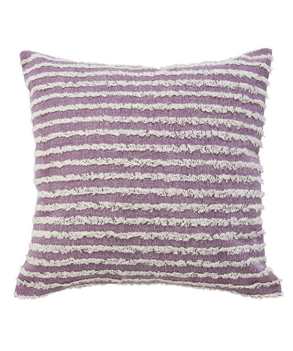 20" Lavender And Off White Striped Cotton Throw Pillow Cover with Tufts