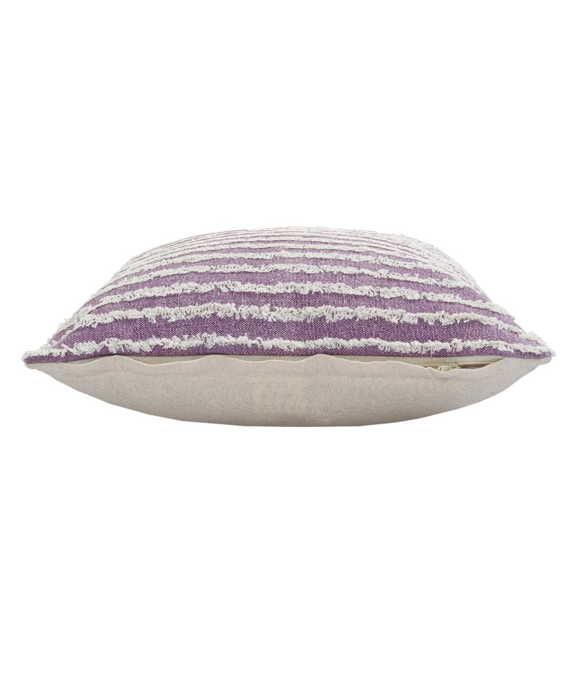 20" Purple And White Striped Cotton Throw Pillow Cover