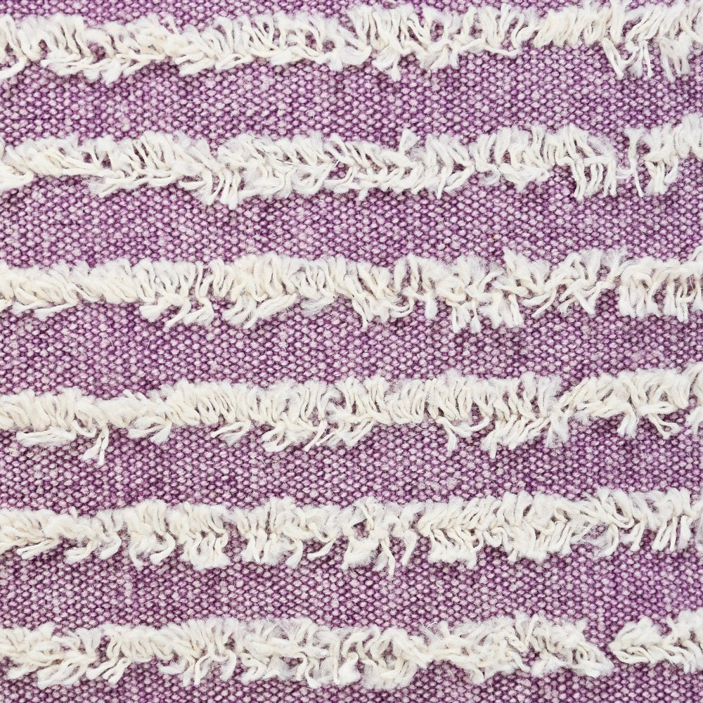 20" Lavender And Off White Striped Cotton Throw Pillow Cover with Tufts