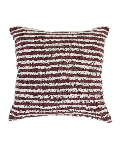20" Red And White Striped Cotton Throw Pillow Cover with Tufts