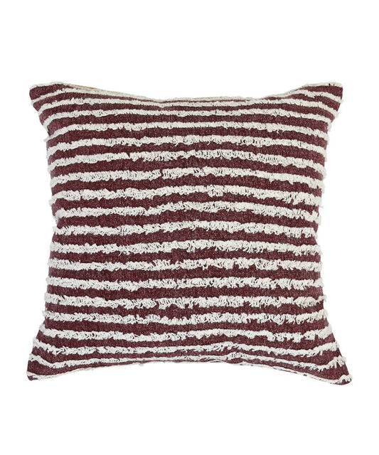 20" Red And White Striped Cotton Throw Pillow Cover with Tufts