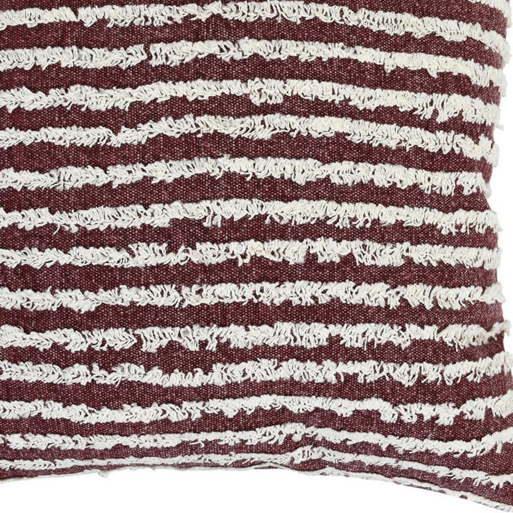 20" Red And White Striped Cotton Throw Pillow Cover with Tufts