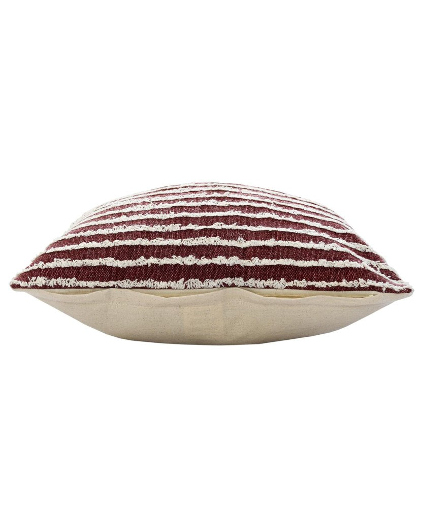 20" Red And White Striped Cotton Throw Pillow Cover with Tufts