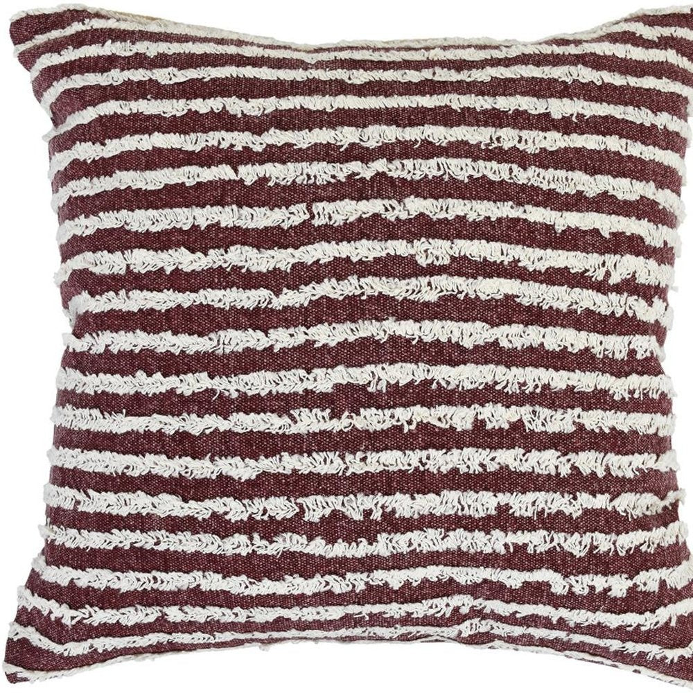 20" Red And White Striped Cotton Throw Pillow Cover with Tufts