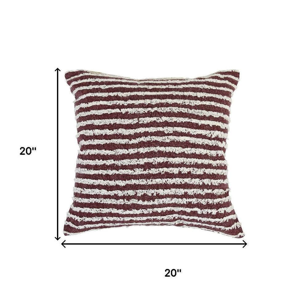 20" Red And White Striped Cotton Throw Pillow Cover with Tufts
