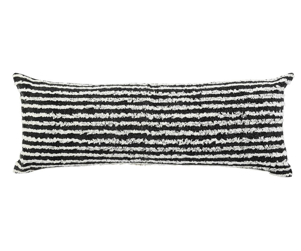 14" X 36" Black And White Lumbar Striped Cotton Throw Pillow Cover with Tufts
