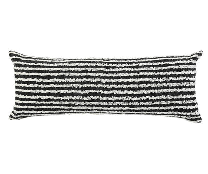 14" X 36" Black And White Lumbar Striped Cotton Throw Pillow Cover with Tufts