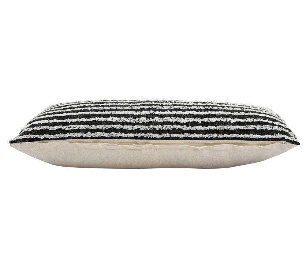 14" X 36" Black And White Lumbar Striped Cotton Throw Pillow Cover with Tufts