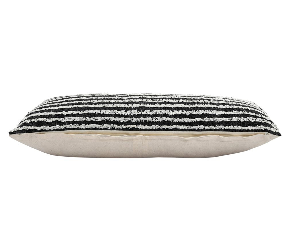 14" X 36" Black And White Lumbar Striped Cotton Throw Pillow Cover with Tufts