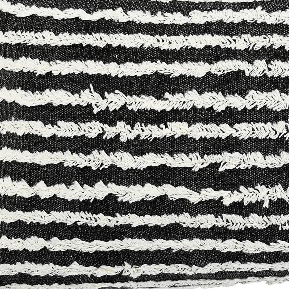 14" X 36" Black And White Lumbar Striped Cotton Throw Pillow Cover with Tufts