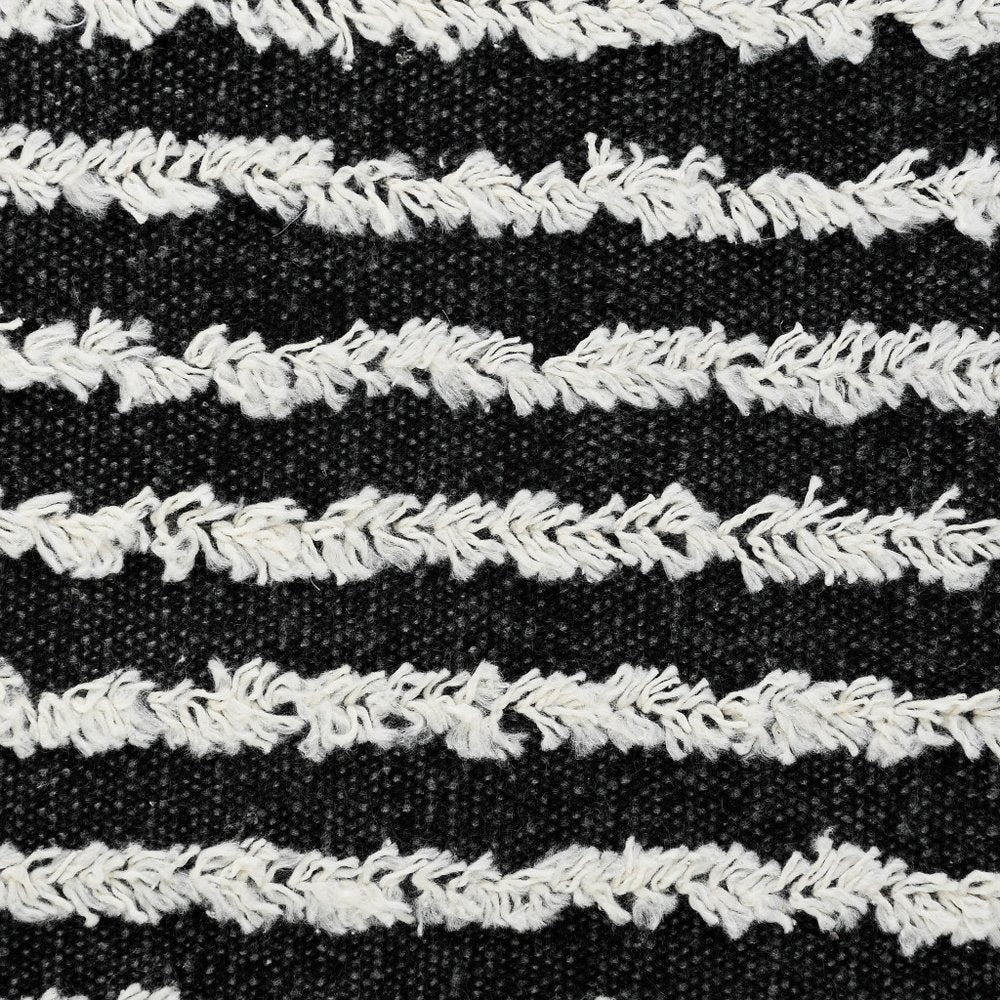 14" X 36" Black And White Lumbar Striped Cotton Throw Pillow Cover with Tufts
