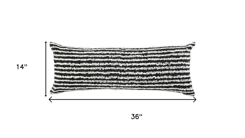 14" X 36" Black And White Lumbar Striped Cotton Throw Pillow Cover