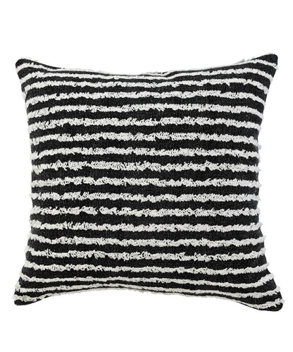 20" Black And White Striped Cotton Throw Pillow Cover with Tufts