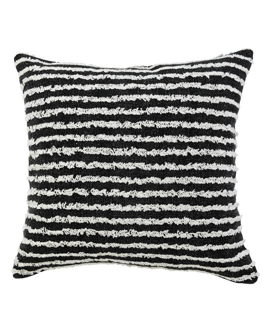 20" Black And White Striped Cotton Throw Pillow Cover with Tufts