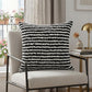20" Black And White Striped Cotton Throw Pillow Cover with Tufts