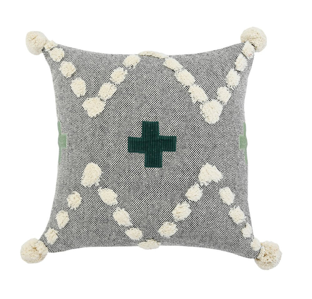 20" Gray And Green Chevron Cotton Throw Pillow Cover