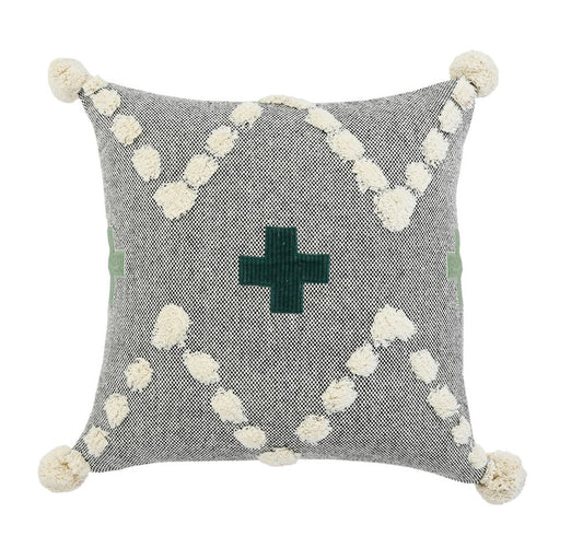 20" Gray And Green Chevron Cotton Throw Pillow Cover