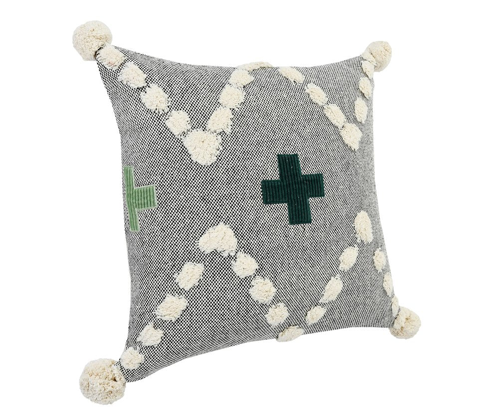 20" Gray And Green Chevron Cotton Throw Pillow Cover