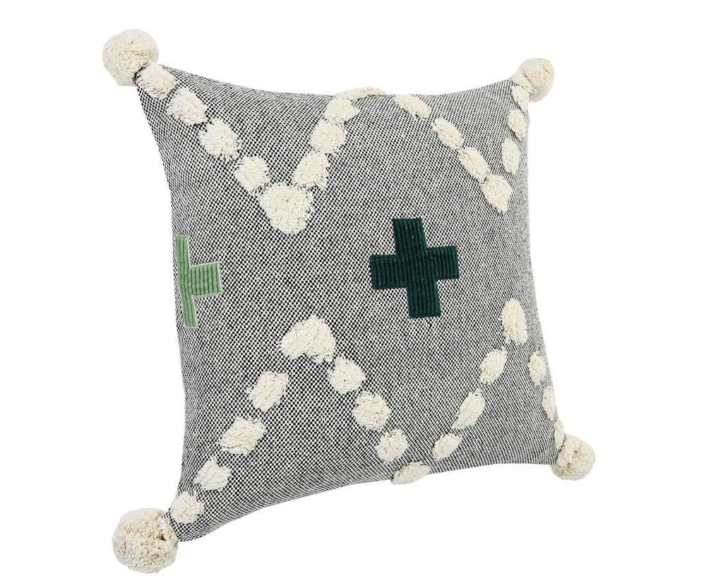 20" Gray And Green Chevron Cotton Throw Pillow Cover