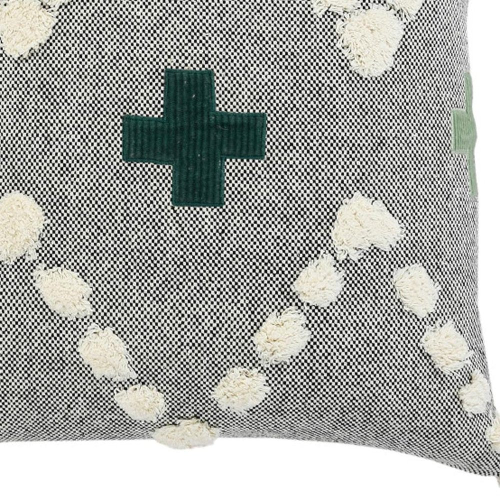 20" Gray And Green Chevron Cotton Throw Pillow Cover