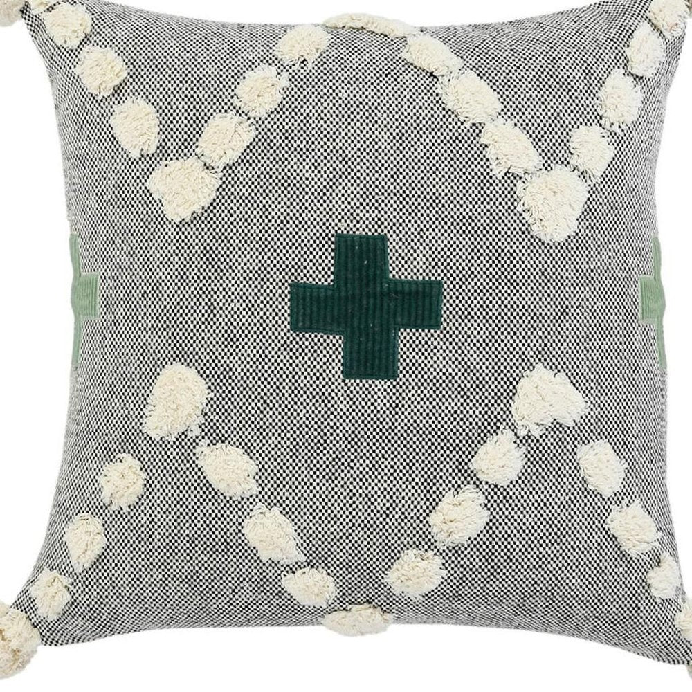 20" Gray And Green Chevron Cotton Throw Pillow Cover