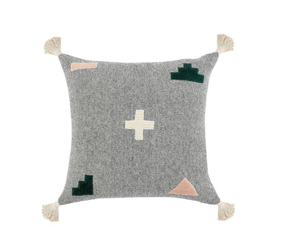 20" Gray And Green Geometric Cotton Throw Pillow Cover