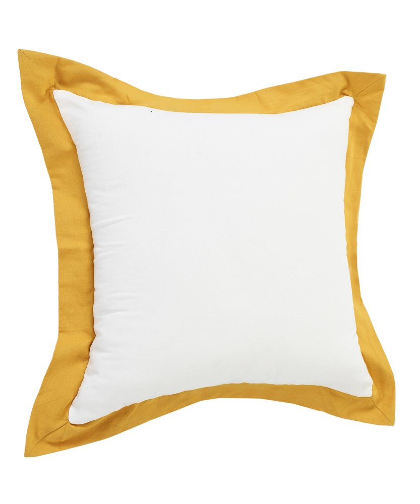 20" White And Yellow Color Block Cotton Throw Pillow Cover