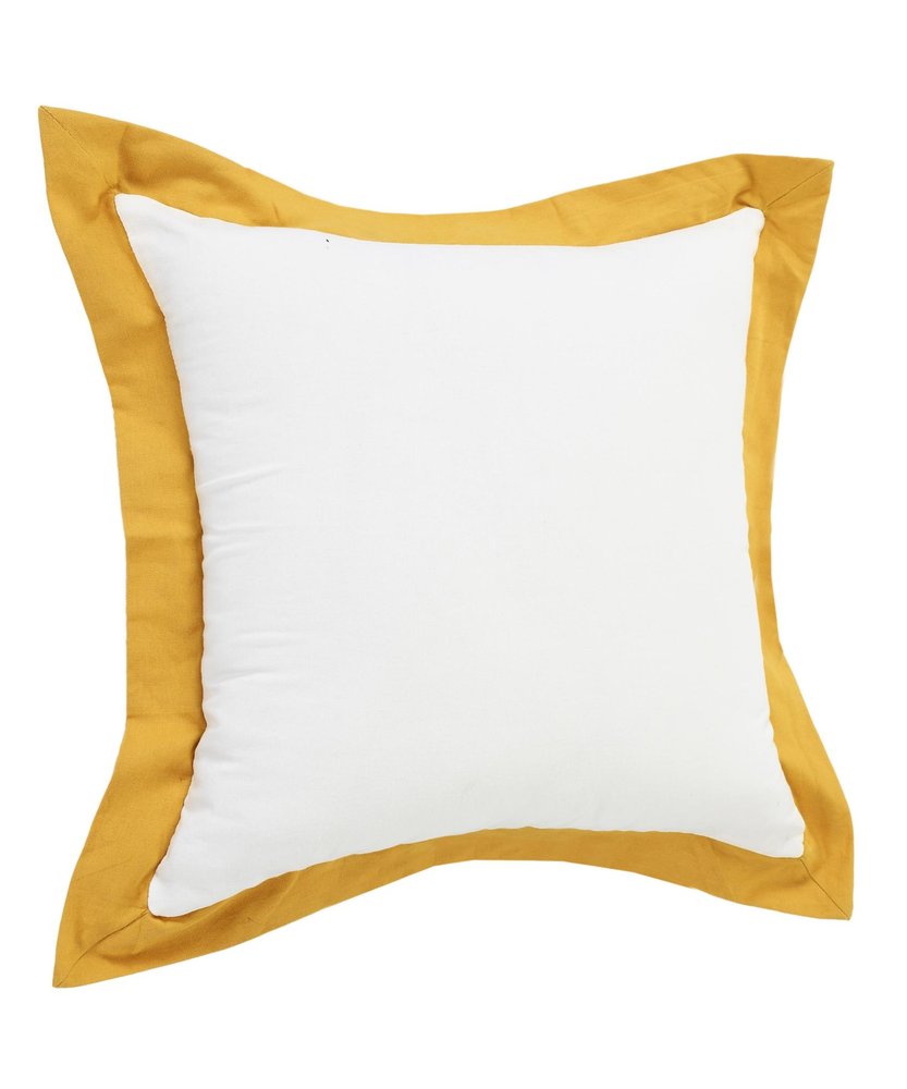 20" White And Yellow Color Block Cotton Throw Pillow Cover