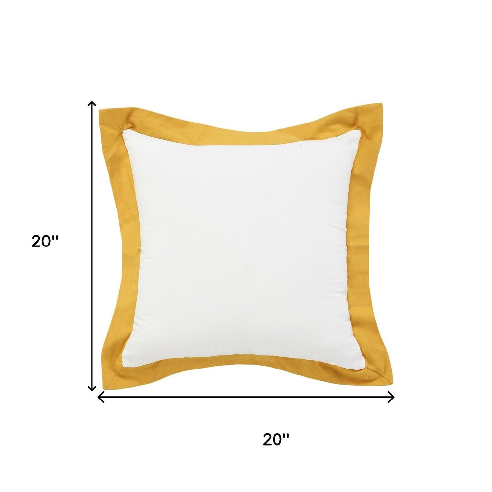 20" White And Yellow Color Block Cotton Throw Pillow Cover
