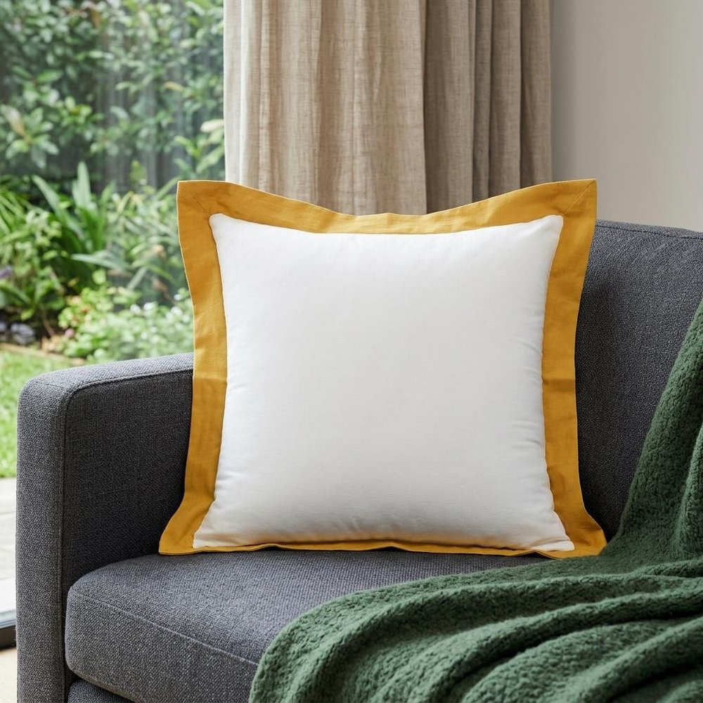 20" White And Yellow Color Block Cotton Throw Pillow Cover