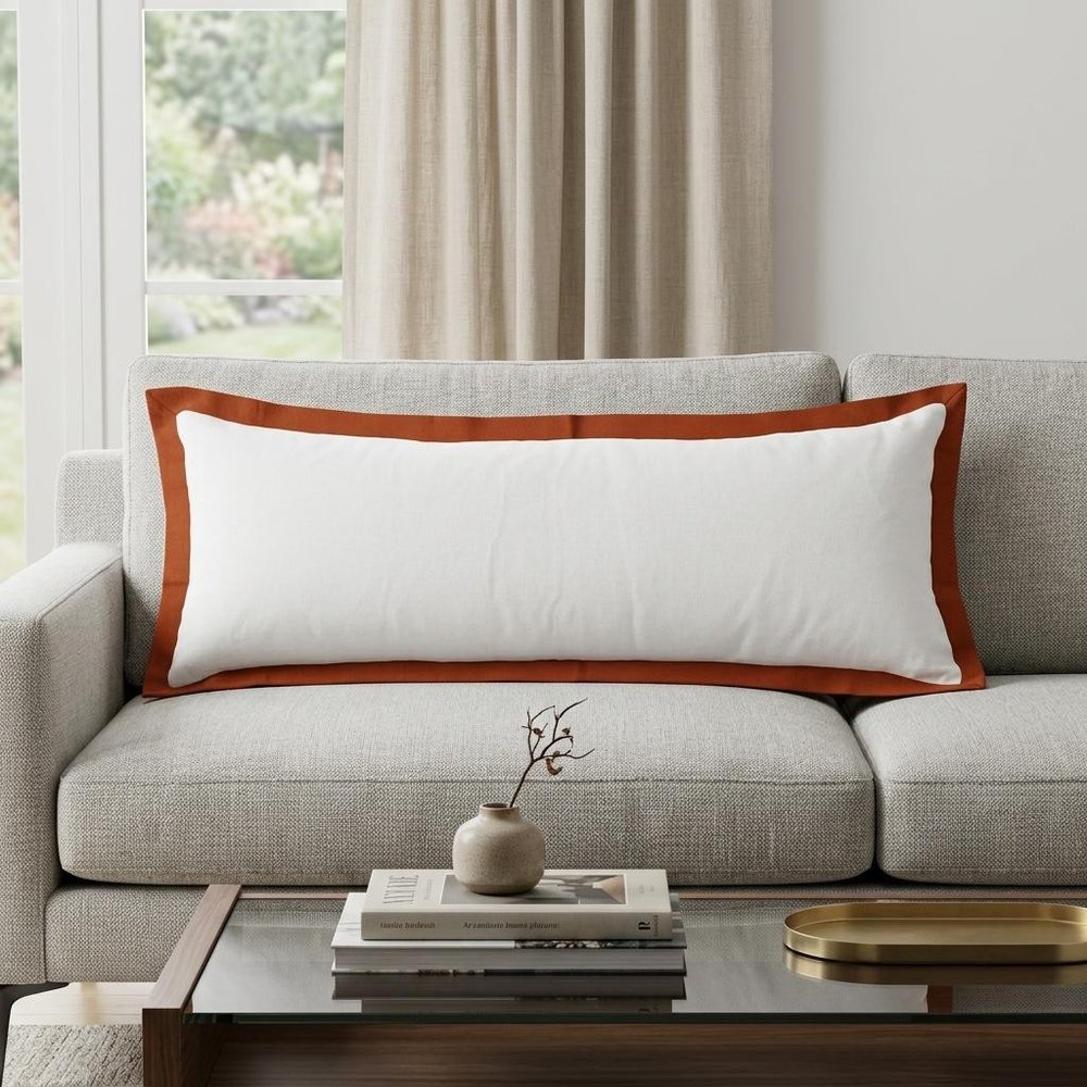 14" X 36" White And Brown Lumbar Color Block Cotton Throw Pillow Cover