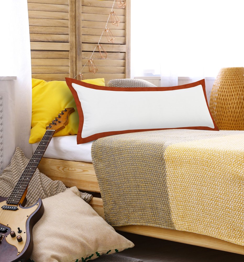 14" X 36" White And Brown Lumbar Color Block Cotton Throw Pillow Cover