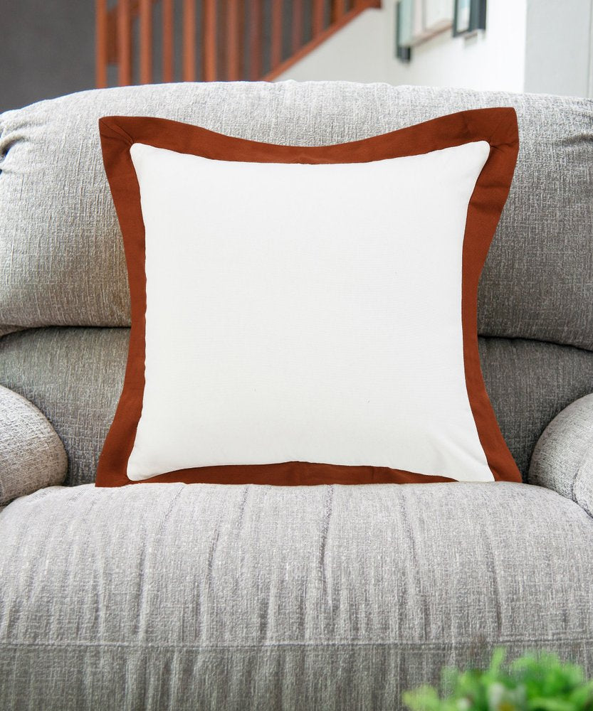 20" White And Brown Color Block Cotton Throw Pillow Cover