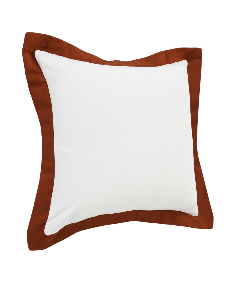 20" White And Brown Color Block Cotton Throw Pillow Cover