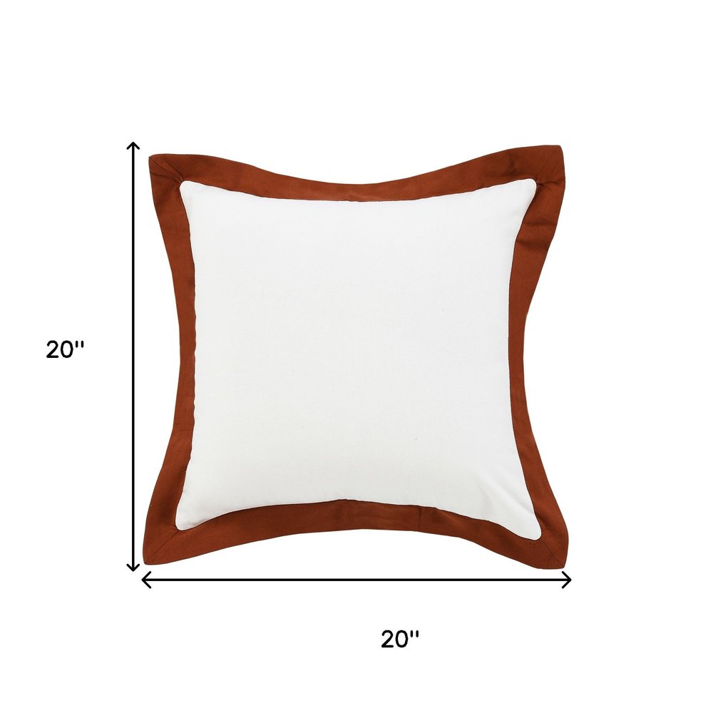 20" White And Brown Color Block Cotton Throw Pillow Cover
