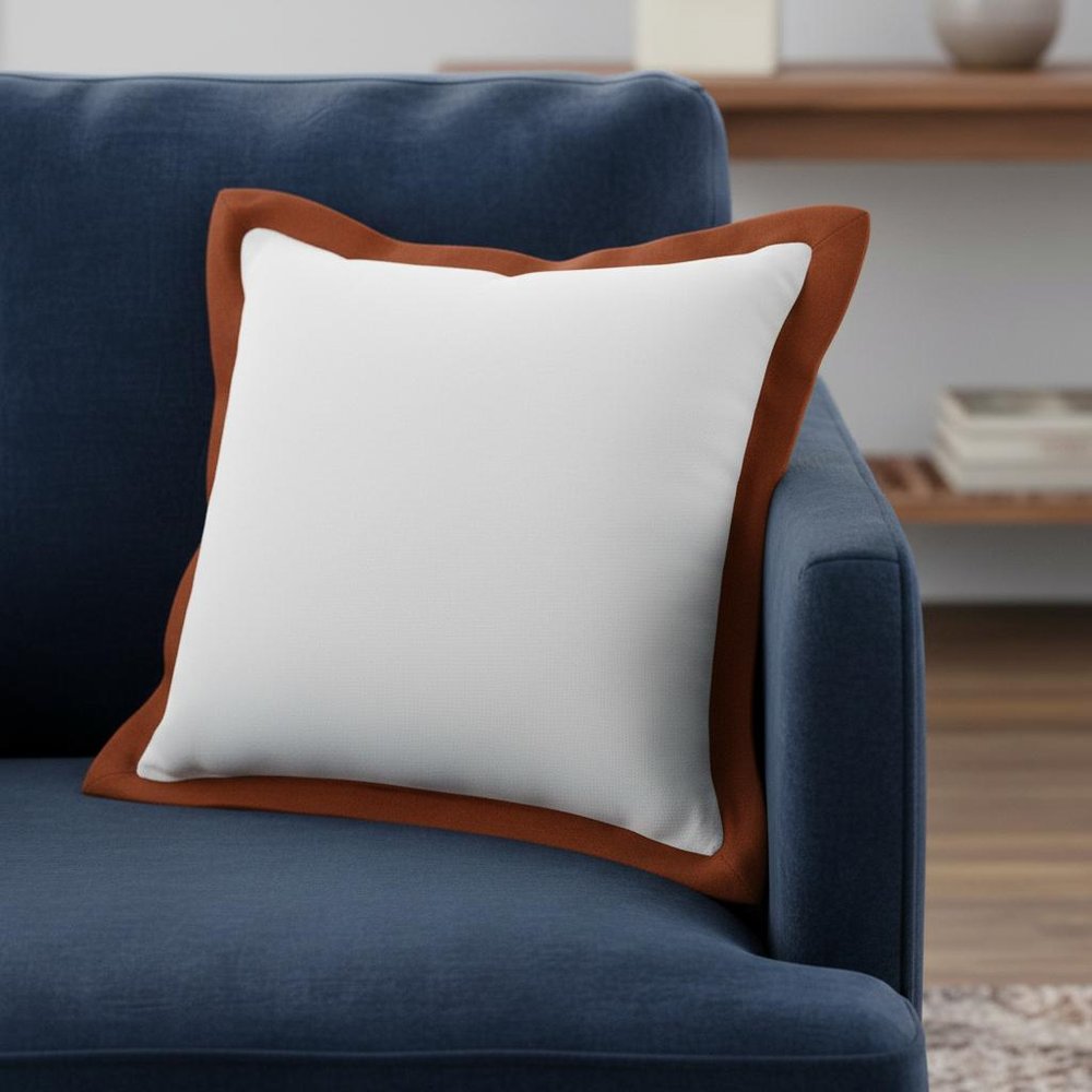 20" White And Brown Color Block Cotton Throw Pillow Cover