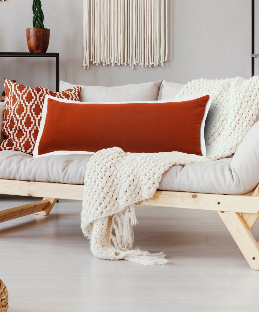 14" X 36" Brown And White Lumbar Color Block Cotton Throw Pillow Cover