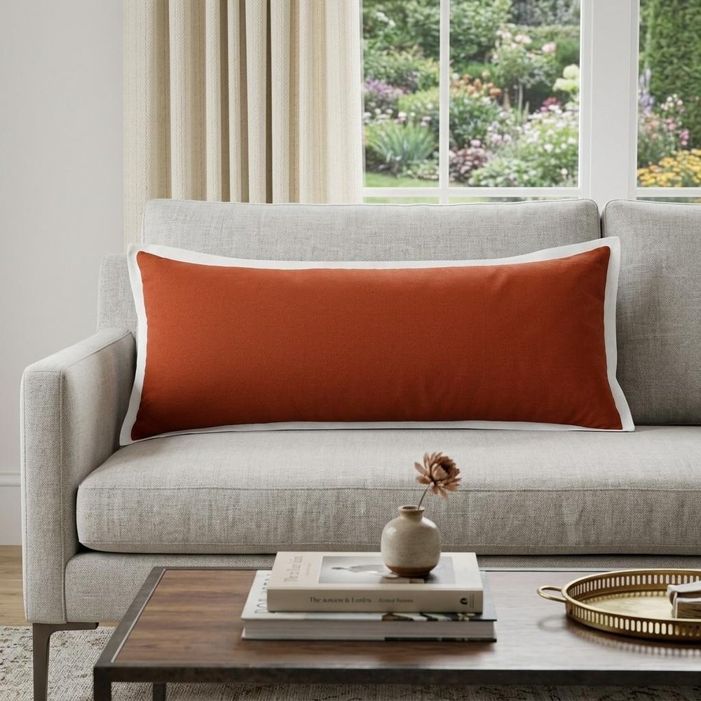 14" X 36" Brown And White Lumbar Color Block Cotton Throw Pillow Cover