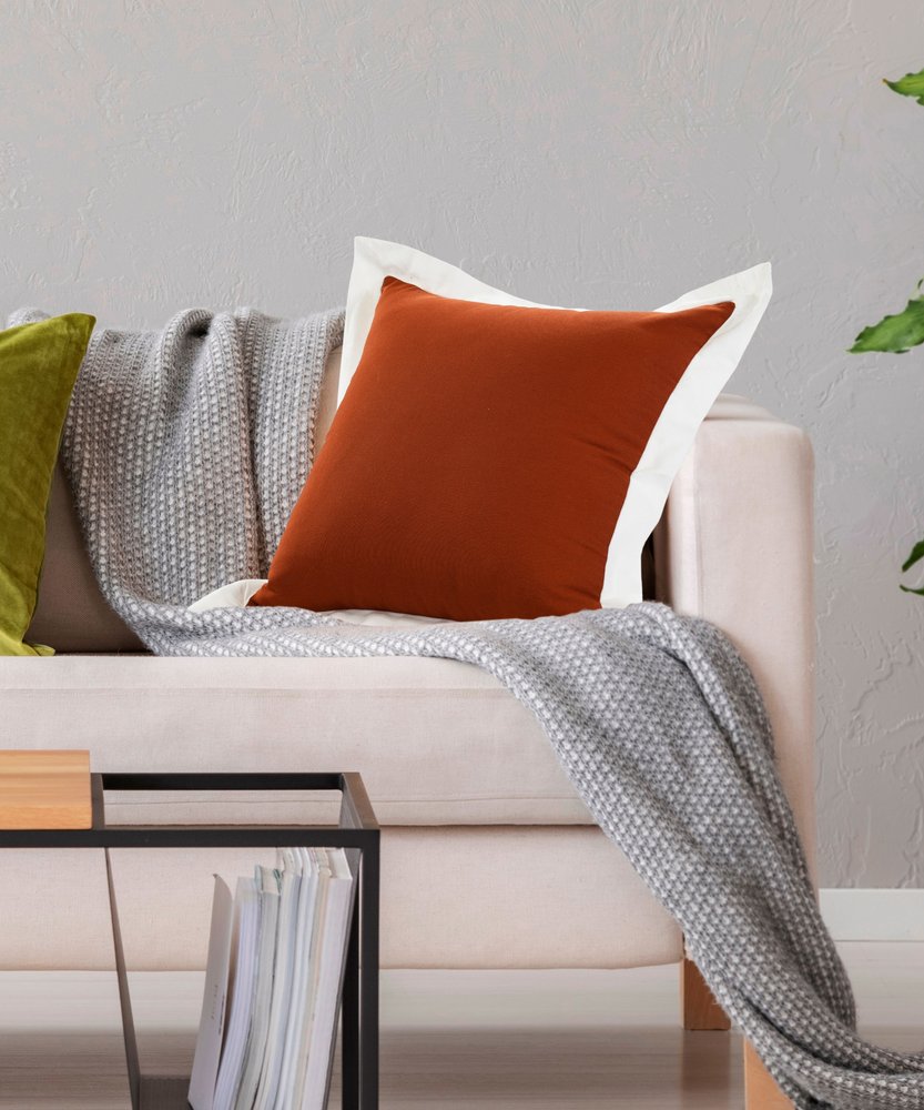 20" Brown And White Color Block Cotton Throw Pillow Cover