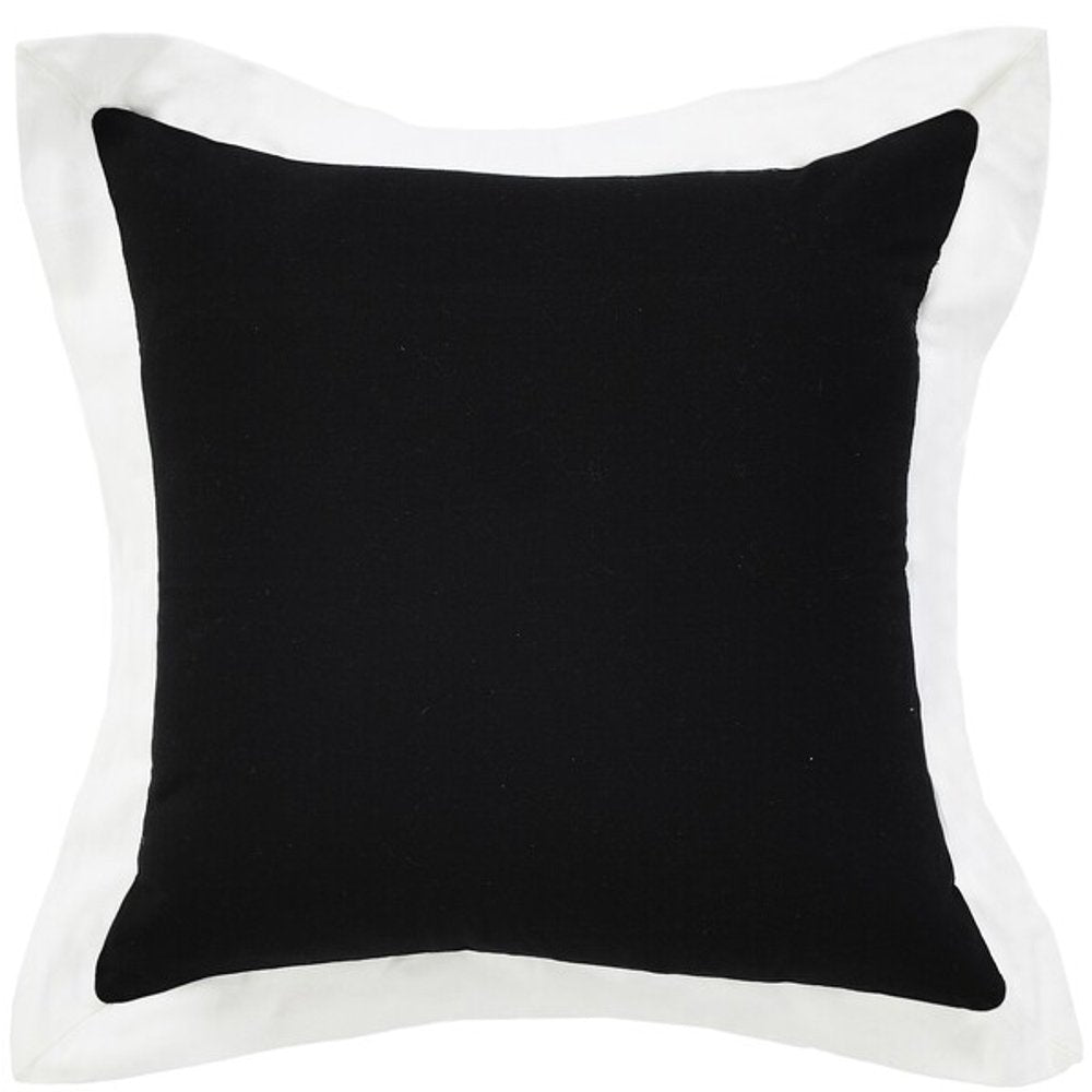 20" Black And White Color Block Cotton Throw Pillow Cover