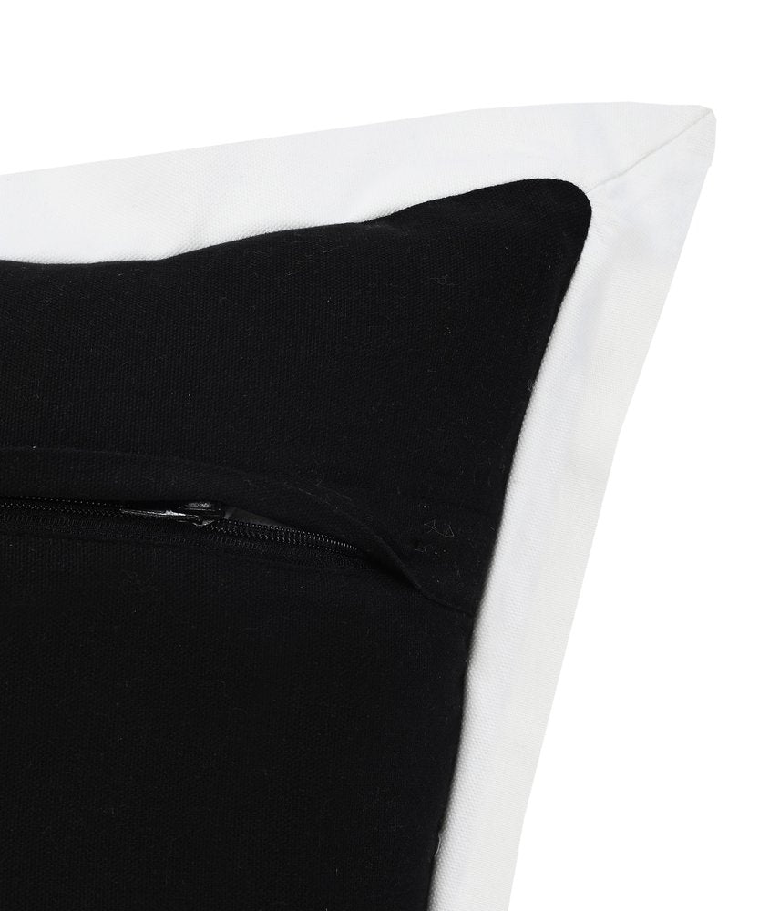 20" Black And White Color Block Cotton Throw Pillow Cover