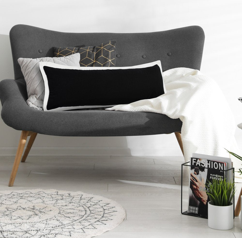 20" Black And White Color Block Cotton Throw Pillow Cover