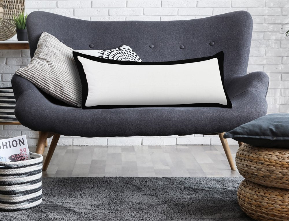 14" X 36" White And Black Lumbar Cotton Throw Pillow Cover