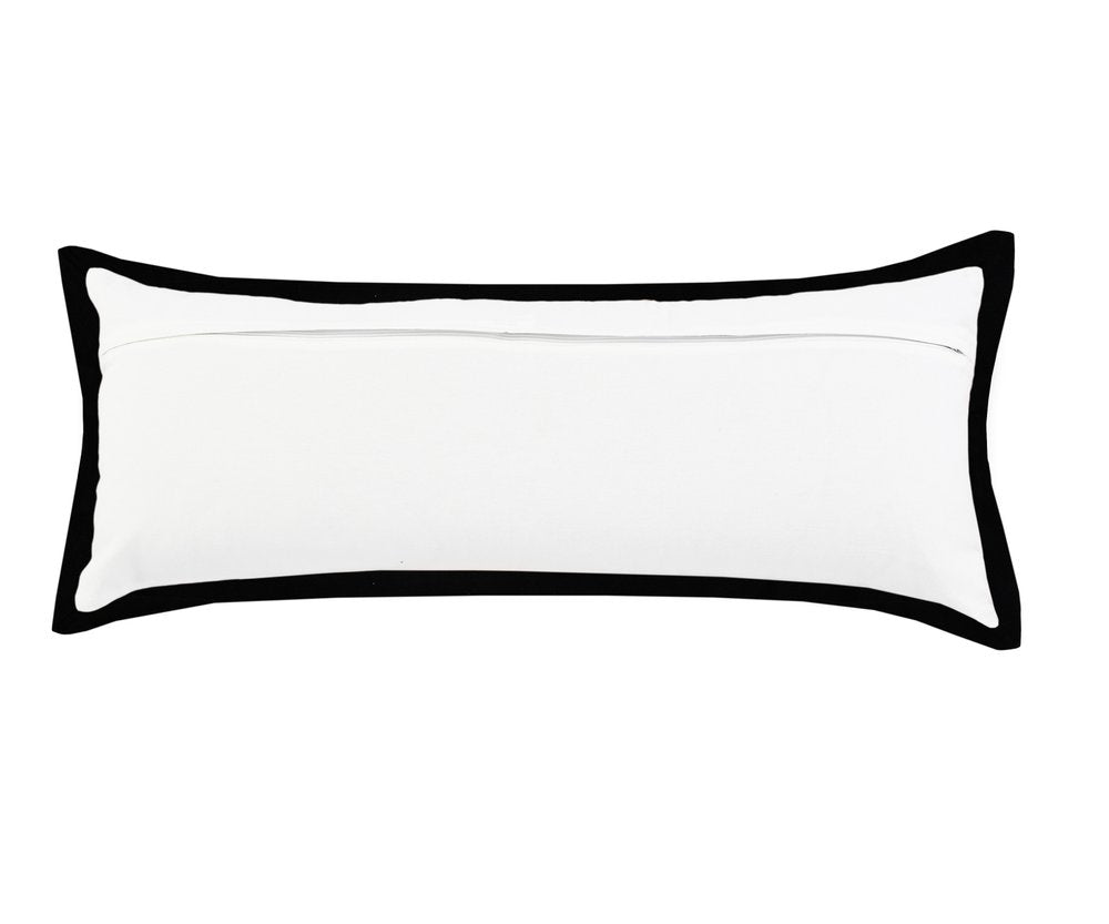14" X 36" White And Black Lumbar Cotton Throw Pillow Cover