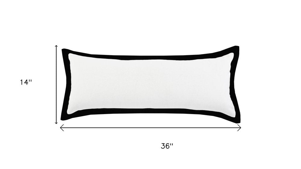 14" X 36" White And Black Lumbar Cotton Throw Pillow Cover