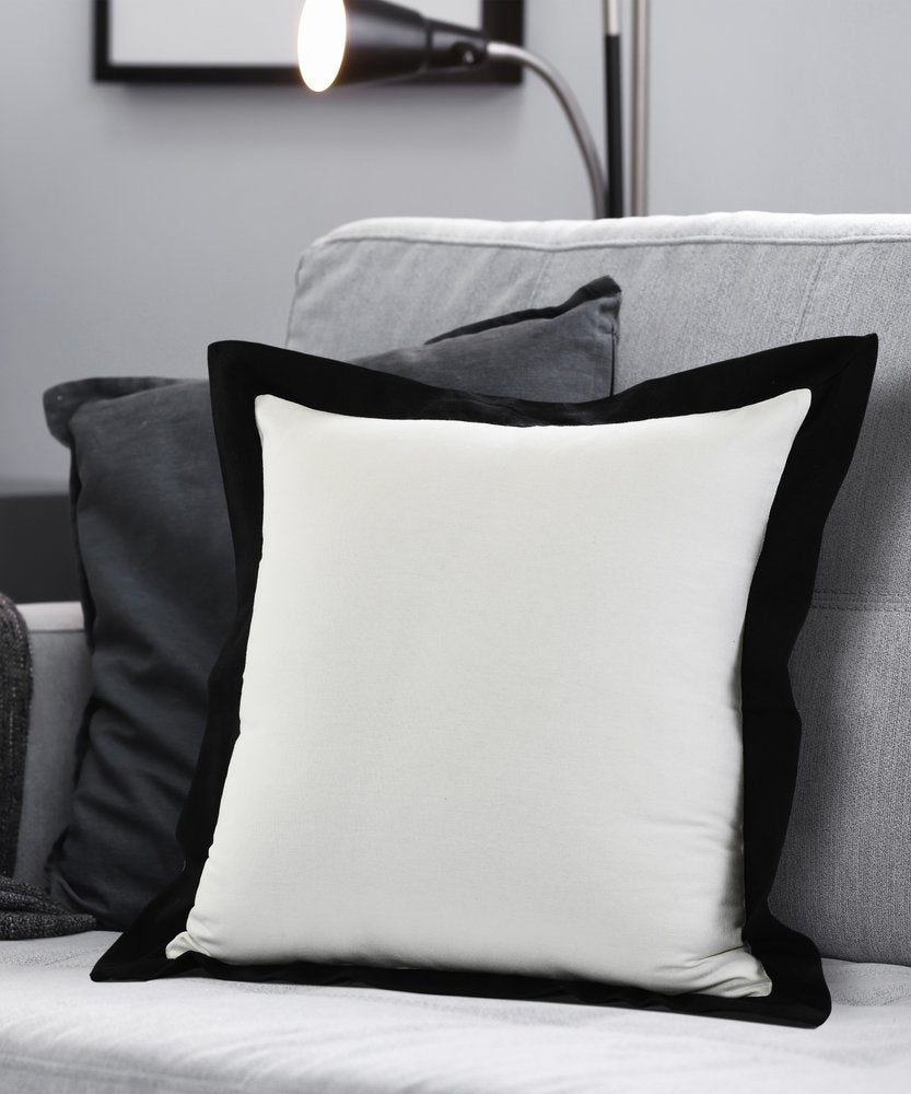 20" White And Black Cotton Throw Pillow Cover