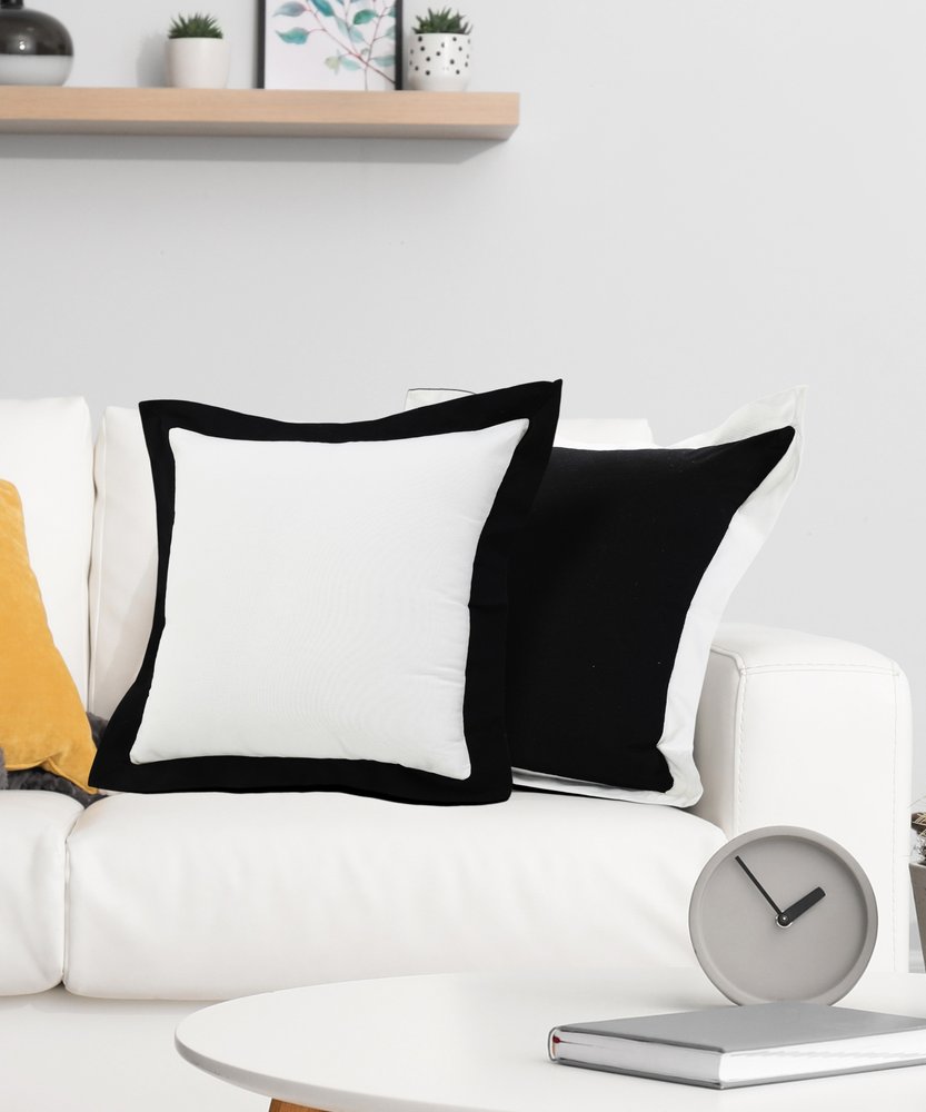 20" White And Black Cotton Throw Pillow Cover