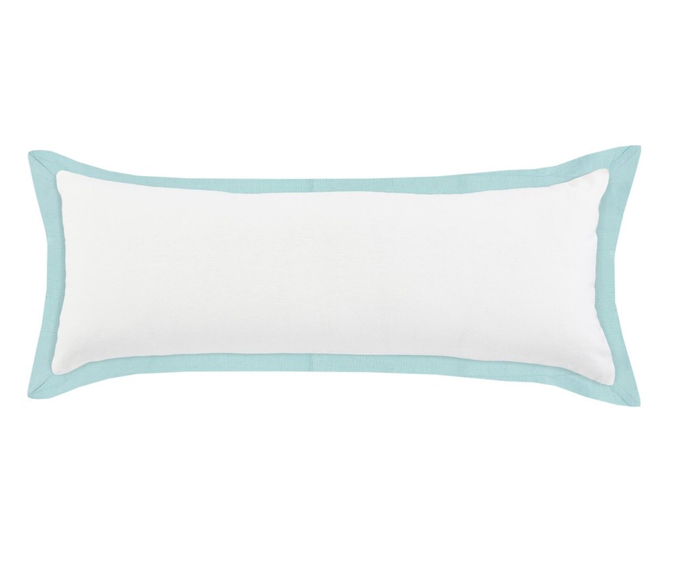 14" X 36" White And Blue Lumbar Cotton Throw Pillow Cover