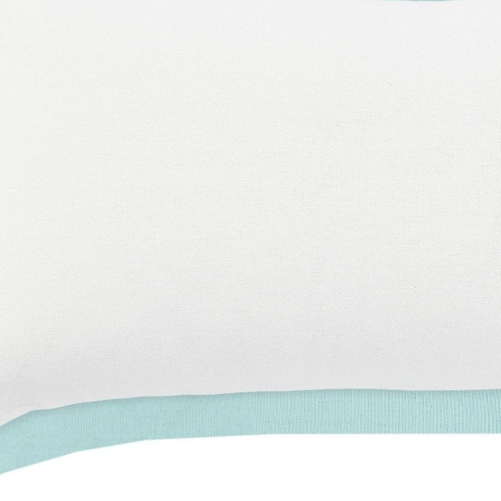 14" X 36" White And Blue Lumbar Cotton Throw Pillow Cover